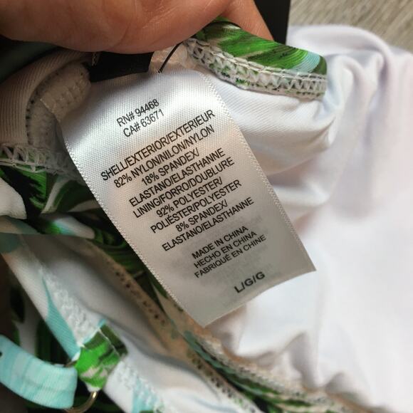 NWT BCBG Paris Printed Scarf Top Leaves Green Padded Bikini Top Size Large - Picture 5 of 8